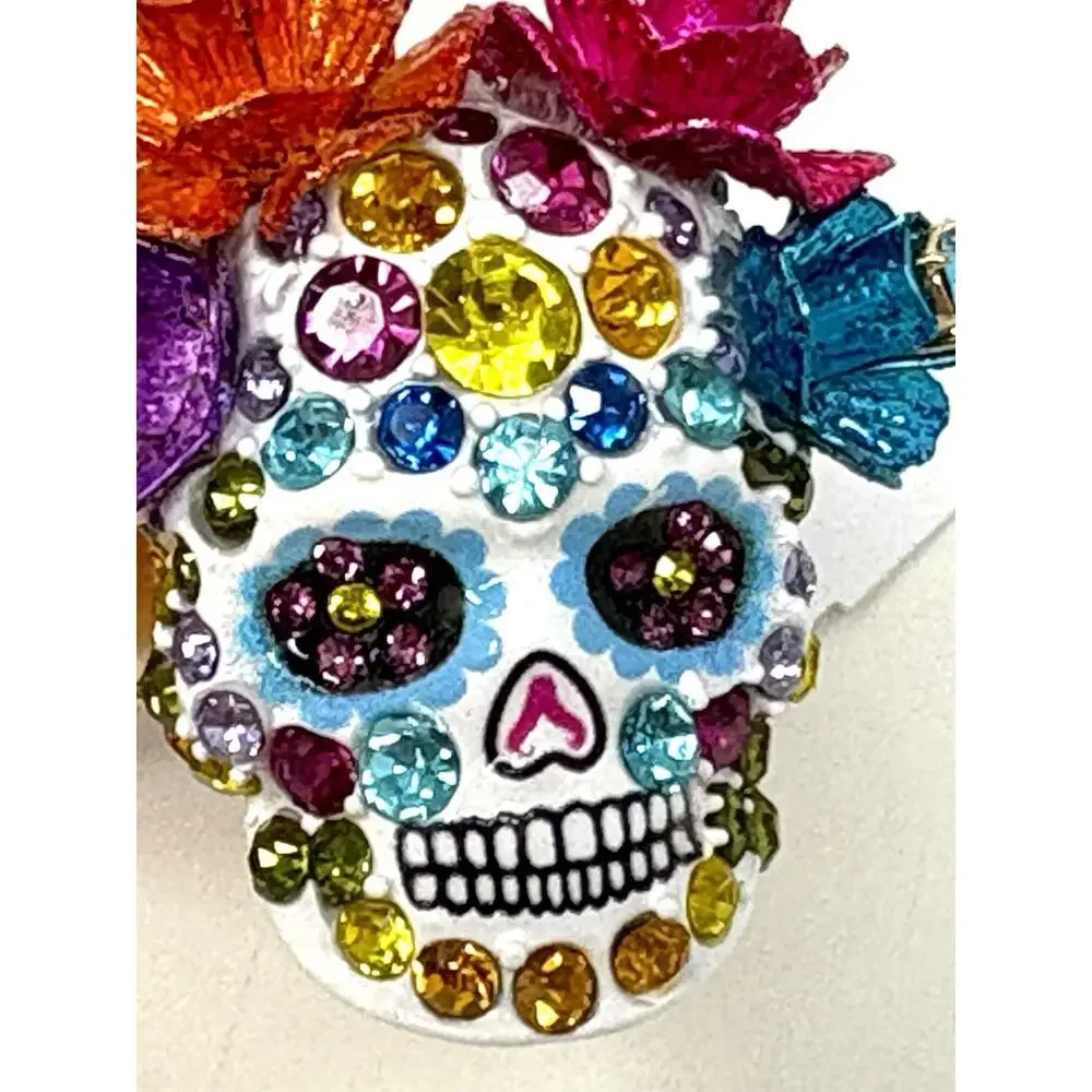Betsey Johnson Sugar Skull Stretch Ring Day Of The Dead Goth Crystals NO BOX